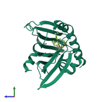 PDB entry 1ln1 coloured by chain, side view.