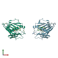 PDB entry 1ln3 coloured by chain, front view.