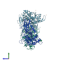 PDB entry 1lnl coloured by chain, side view.