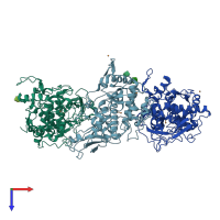 PDB entry 1lnl coloured by chain, top view.