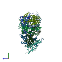 PDB entry 1lnw coloured by chain, side view.