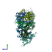 PDB entry 1lnw coloured by chain, side view.