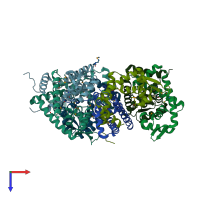 PDB entry 1lnw coloured by chain, top view.