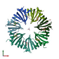 PDB entry 1lnx coloured by chain, front view.