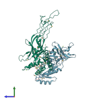 PDB entry 1lnz coloured by chain, side view.