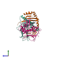 Hetero tetrameric assembly 1 of PDB entry 1lo5 coloured by chemically distinct molecules, side view.