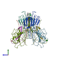 PDB entry 1loa coloured by chain, side view.