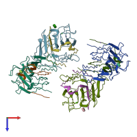 PDB entry 1loa coloured by chain, top view.