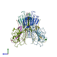 PDB entry 1lob coloured by chain, side view.