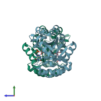 PDB entry 1lol coloured by chain, side view.