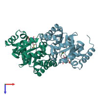 PDB entry 1lol coloured by chain, top view.