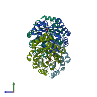 PDB entry 1los coloured by chain, side view.