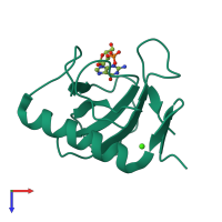 PDB entry 1loy coloured by chain, top view.