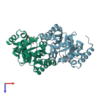 PDB entry 1lp6 coloured by chain, top view.