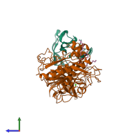 PDB entry 1lpa coloured by chain, side view.