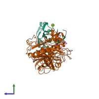 PDB entry 1lpb coloured by chain, side view.