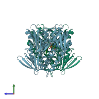 PDB entry 1lpf coloured by chain, side view.