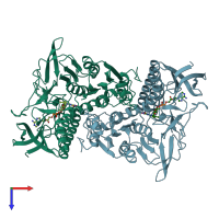 PDB entry 1lpf coloured by chain, top view.