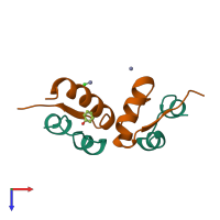 Hetero tetrameric assembly 6 of PDB entry 1lph coloured by chemically distinct molecules, top view.