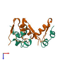 Hetero hexameric assembly 9 of PDB entry 1lph coloured by chemically distinct molecules, top view.