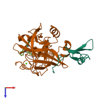PDB entry 1lpk coloured by chain, top view.