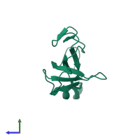 PDB entry 1lpl coloured by chain, side view.