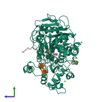 PDB entry 1lpp coloured by chain, side view.