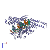 PDB entry 1lpq coloured by chain, top view.