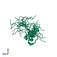 PDB entry 1lpv coloured by chain, ensemble of 18 models, side view.
