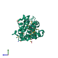 PDB entry 1lpy coloured by chain, side view.