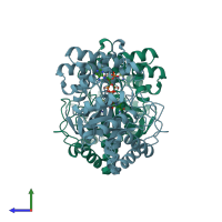 PDB entry 1lqa coloured by chain, side view.