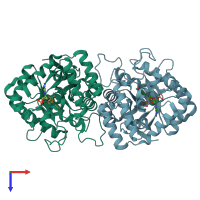 PDB entry 1lqa coloured by chain, top view.