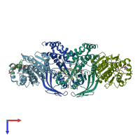 PDB entry 1lqf coloured by chain, top view.