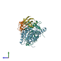 PDB entry 1lqg coloured by chain, side view.