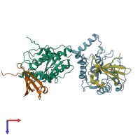 PDB entry 1lqg coloured by chain, top view.