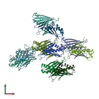 PDB entry 1lql coloured by chain, front view.