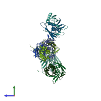 PDB entry 1lql coloured by chain, side view.