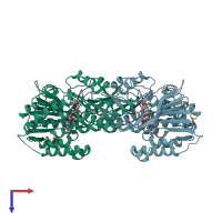 PDB entry 1lqu coloured by chain, top view.