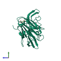 PDB entry 1lr3 coloured by chain, side view.