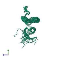 PDB entry 1lre coloured by chain, ensemble of 20 models, side view.