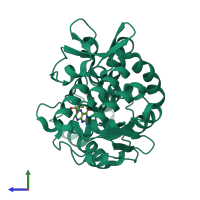 PDB entry 1lrm coloured by chain, side view.