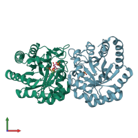 PDB entry 1lrq coloured by chain, front view.