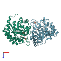 PDB entry 1lrq coloured by chain, top view.