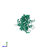 PDB entry 1lrz coloured by chain, side view.