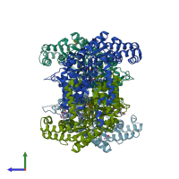 PDB entry 1ls3 coloured by chain, side view.