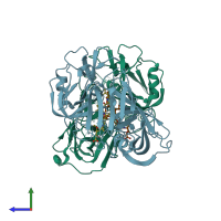 PDB entry 1ls5 coloured by chain, side view.