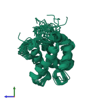 PDB entry 1ls8 coloured by chain, ensemble of 20 models, side view.