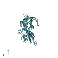 PDB entry 1lsq coloured by chain, side view.