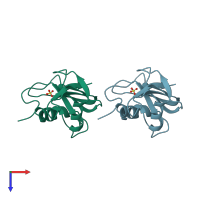 PDB entry 1lsq coloured by chain, top view.