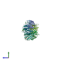 PDB entry 1lt6 coloured by chain, side view.